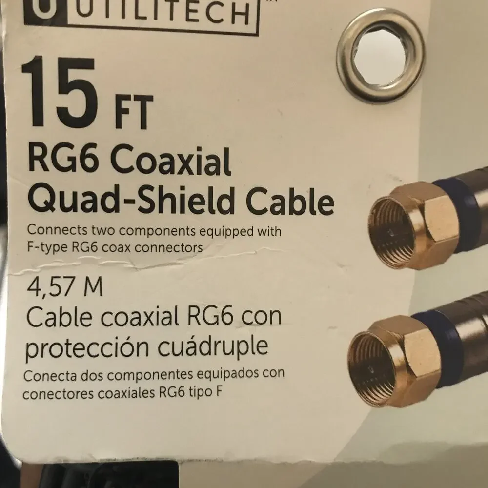 UTILITECH 15ft RG6 Coaxial Quad-Shield Cable, Black